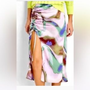 FUTURE Collective Plus Size Midi Skirt Multicolored Draw-Pull/Gathered Side Slit